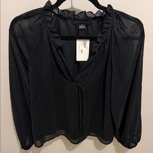 Sanctuary Black Sheer Ruffle Blouse